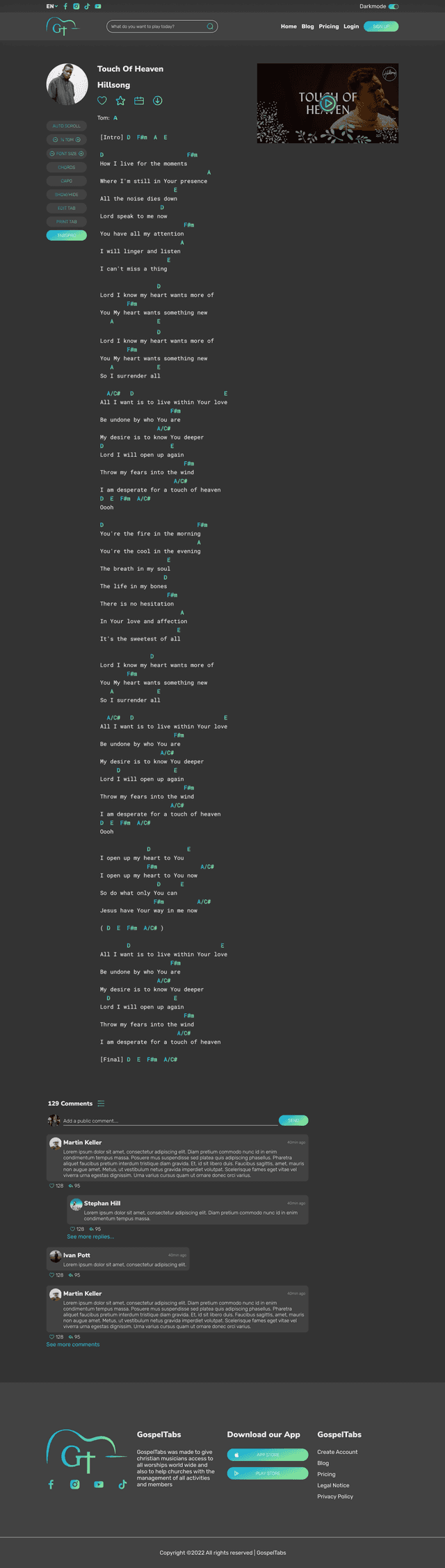 GospelTabs — Song Page